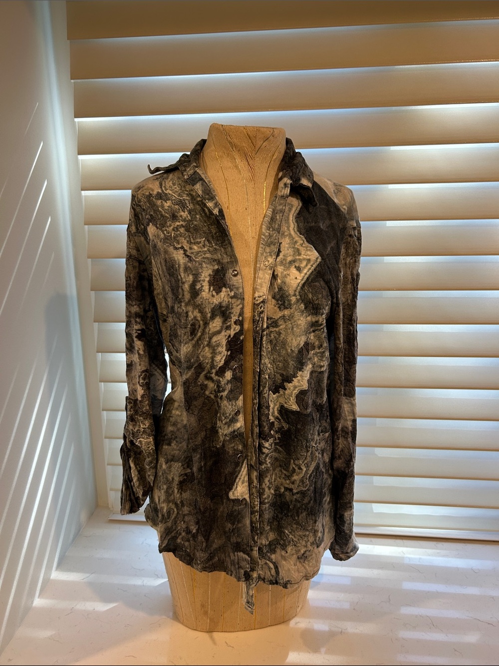David Cline Marble-Print Jean Jacket in Black & Gray